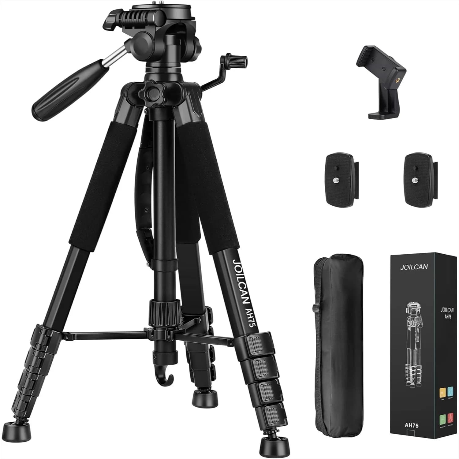 Treppiede da 74 Pollici per Fotocamera e Telefono, Supporto Robusto per Registrazione Video, Treppiede Professionale da Viaggio per DSLR con Testa Panoramica a 3 Vie