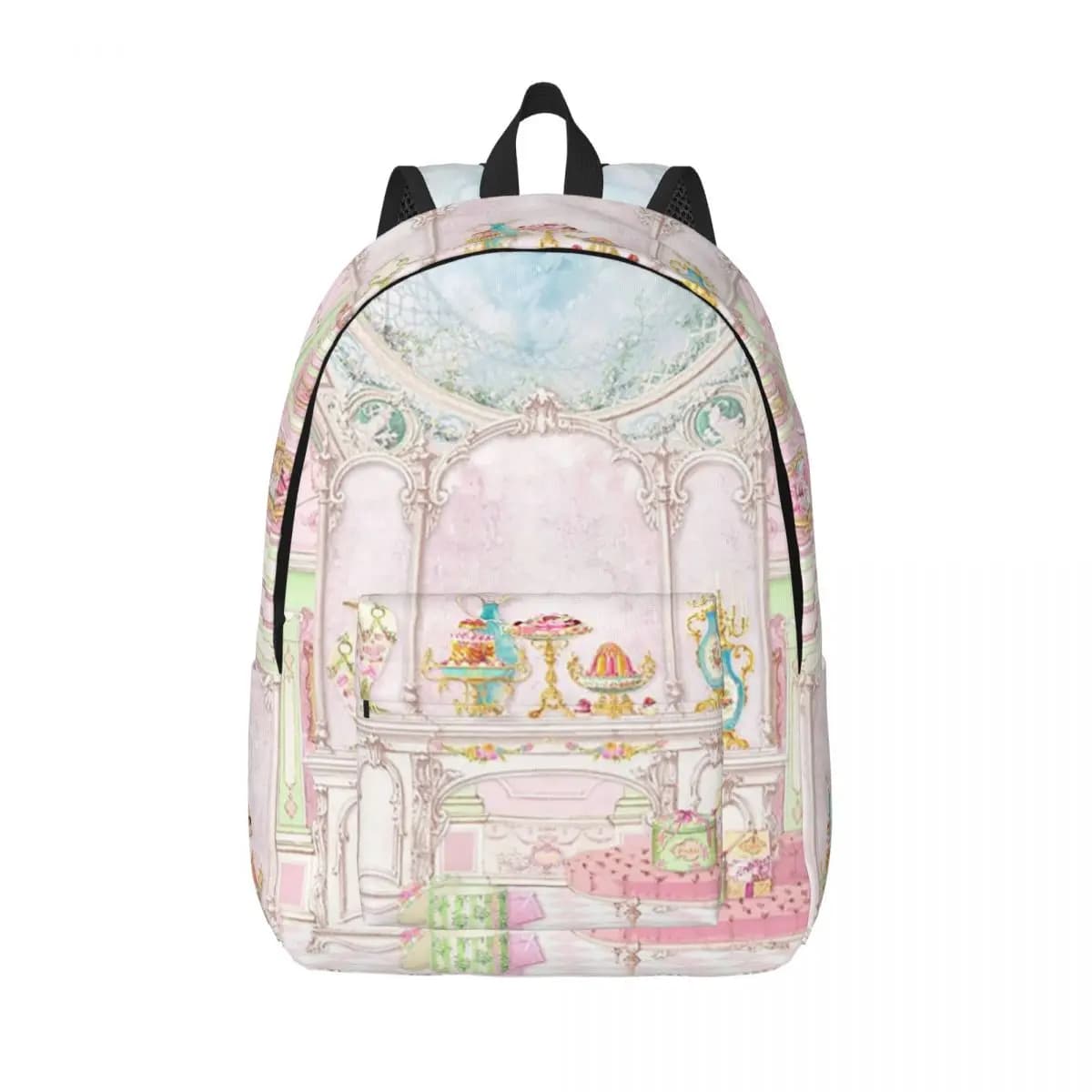 French Patisserie Marie Antoinette Pink Cake Shop Diorama Student Backpack School Bag Hiking Travel Daypack Shoulder Bags