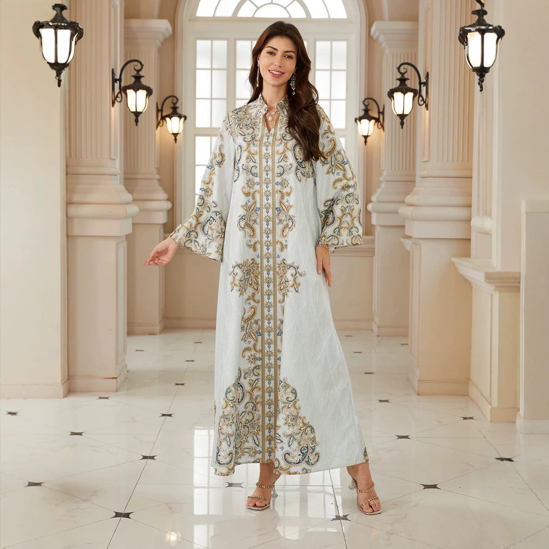 Eid Women Dress Print Abaya Muslim Party Dresses Diamonds Jalabiya Kaftan Islam Vestidos Dubai Long Robe Ramadan Morocco Abayas