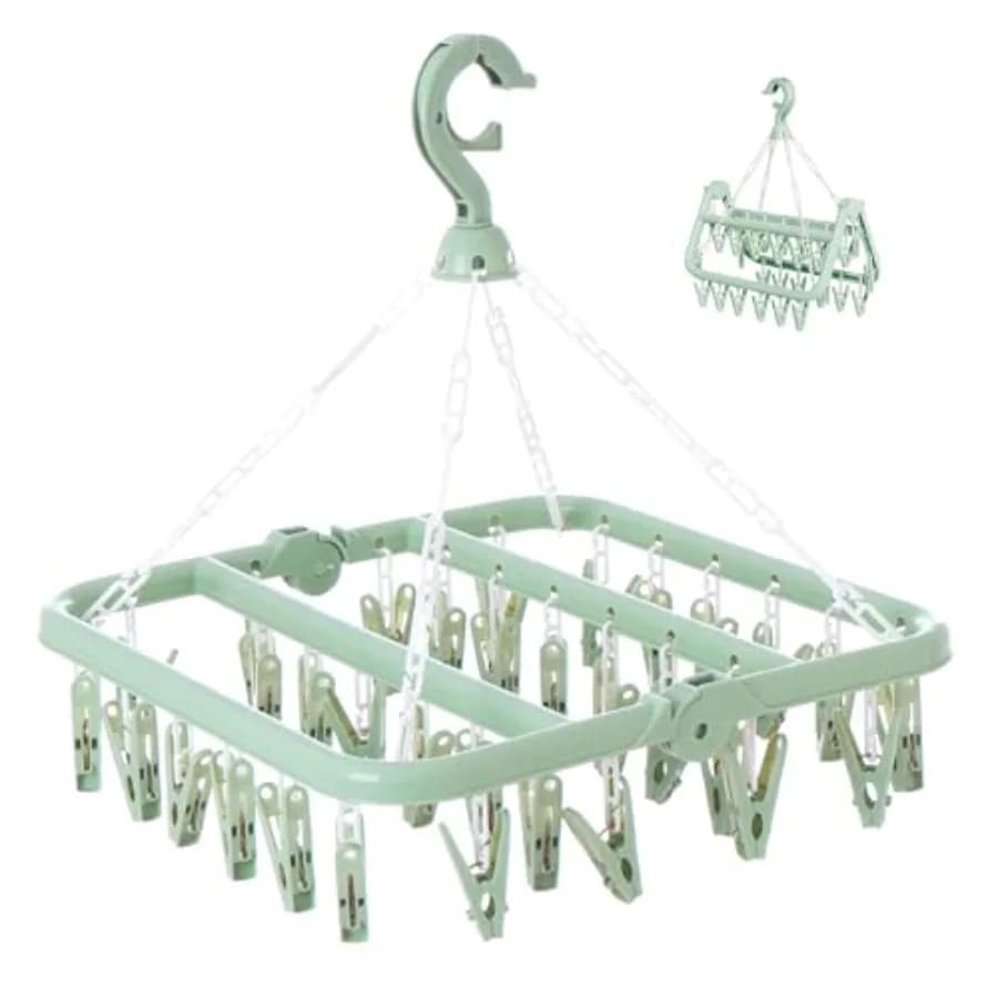 Laundry Drying Rack with 32 Hanger Clips, Foldable Clip Hangers for Drying Socks, Underwear and Towels, Portable Clothes Rack,