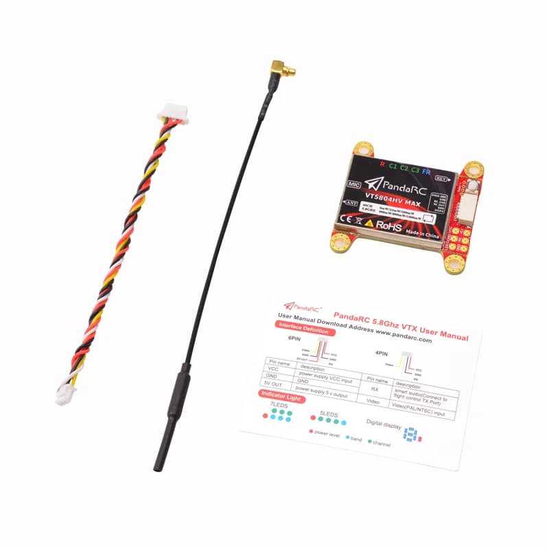 PandaRC VT5804HV MAX 5.8G 40CH 1000mW VTX Microfono incorporato 6-36V 30X30mm per droni a lungo raggio FPV per aerei RC