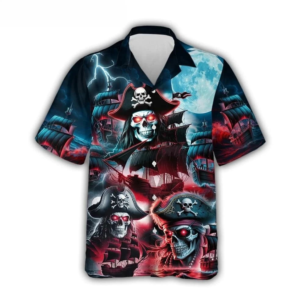 2026 Horror Skull Pirate Graphic Shirts for Men Clothes Harajuku Fashion Cosplay Short Sleeve Goth Hawaii Sailor Parrot Blouses