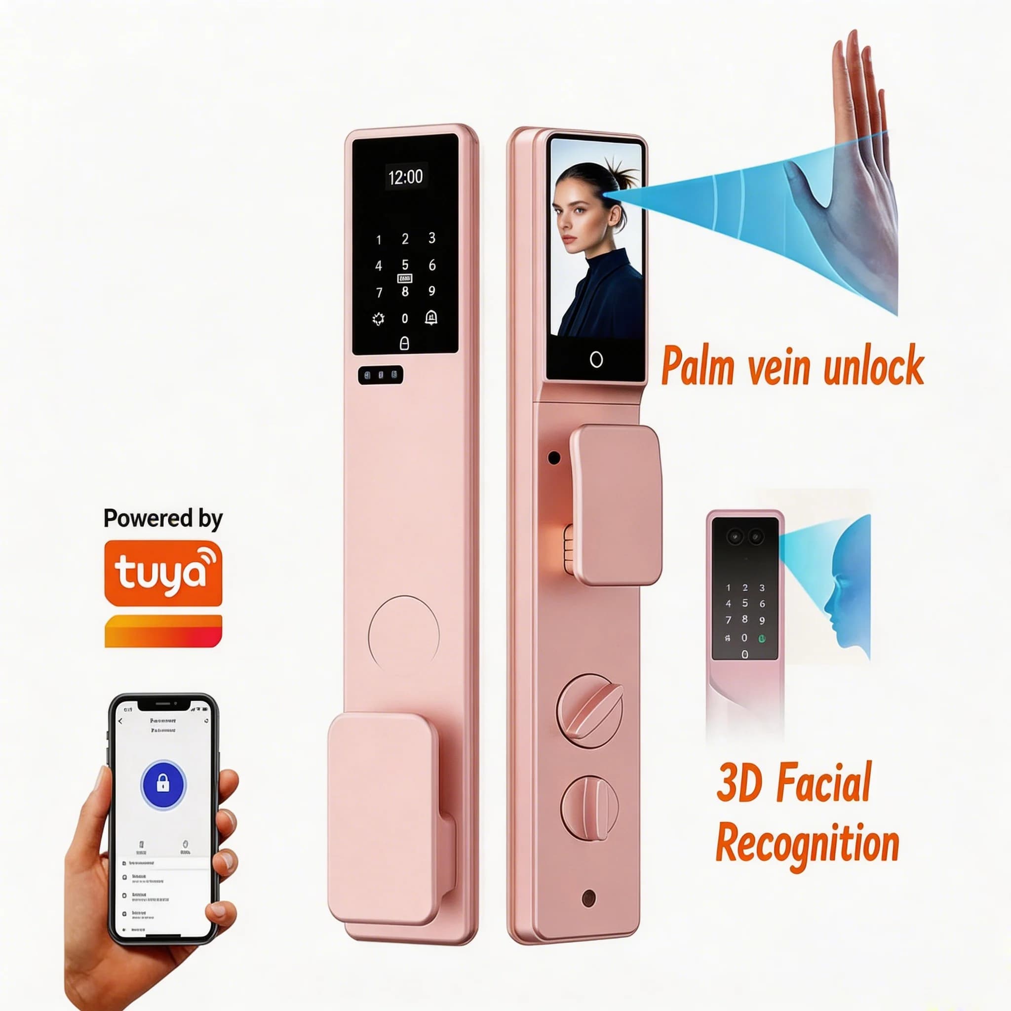 Tuya Wifi Anti-prying High-end Without Gateway Smart Lock 3D Face Fingerprint Biometric Smart Front Door Lock