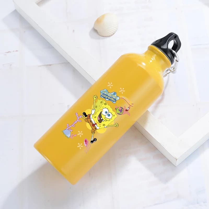 Borraccia in Alluminio SpongeBob, Bottiglia per Acqua Gialla per Sport all'Aperto, Bicicletta, Viaggio, Corsa, Campeggio, Antigoccia