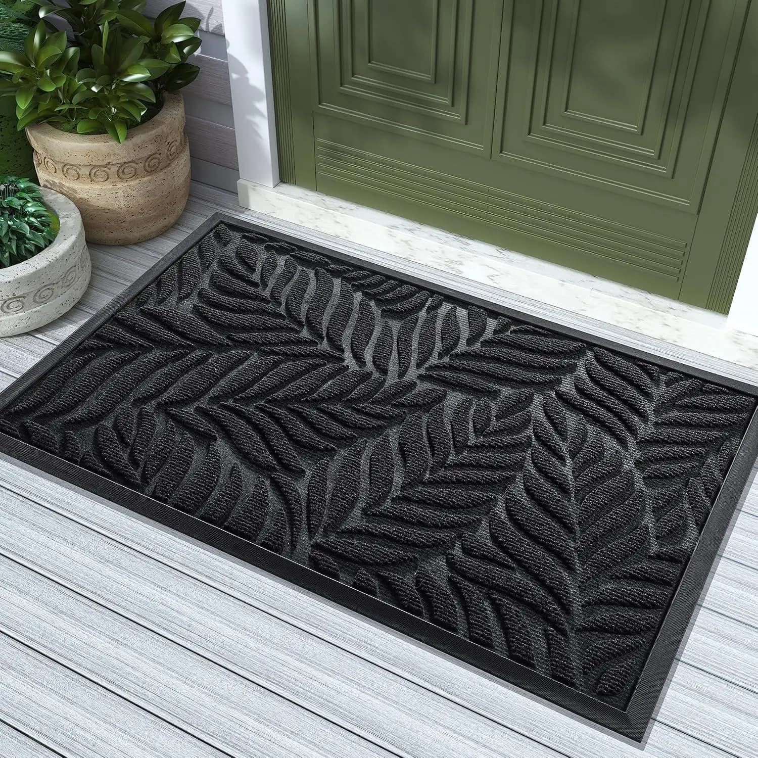 Tappetino per Porta Impermeabile per Tutte le Stagioni, Tappeto Antiscivolo per Ingresso Esterno, Garage, Patio, 29.5x17, Nero