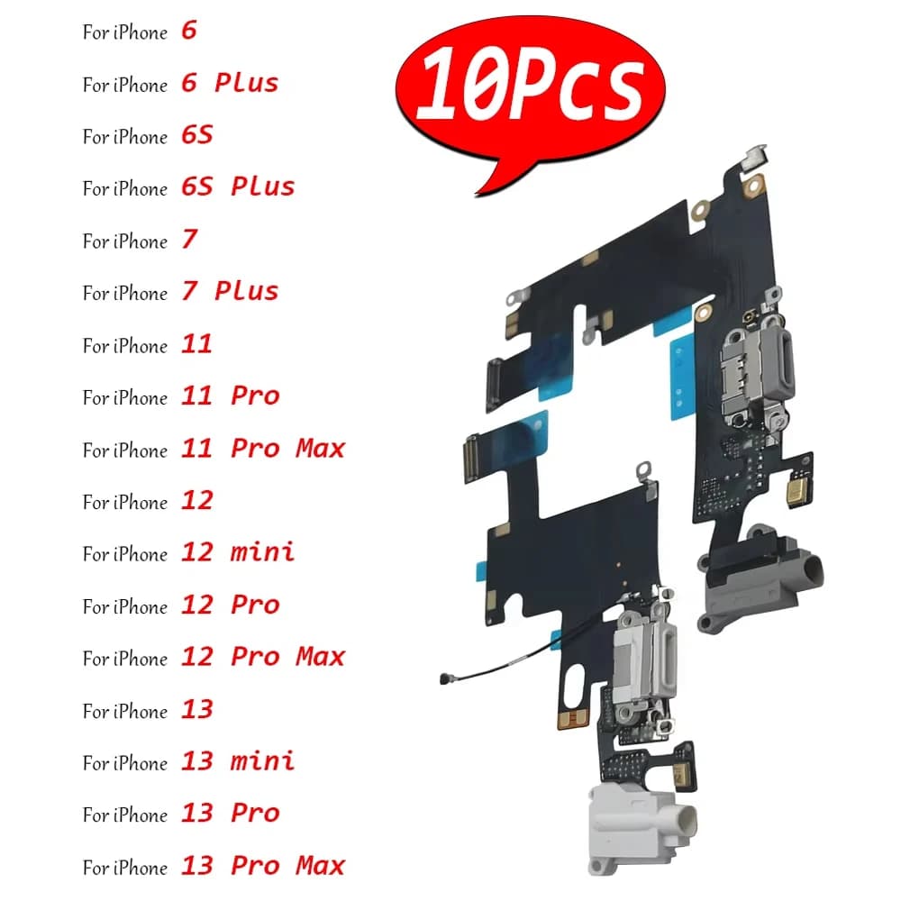 10 Pz, Caricatore USB Porta di Ricarica Presa Dock Spina Connettore Scheda Microfono Flex Per IPhone 12 mini 13 11 Pro Max 7 6 6s Plus