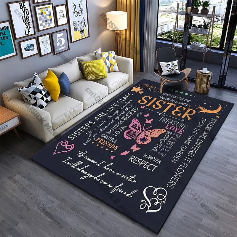Tappeto con motivo sorelle che amano l'amicizia e il legame familiare, per yoga, soggiorno, decorazione, tappetino per gattonare per bambini, zerbino, tappeto per giochi