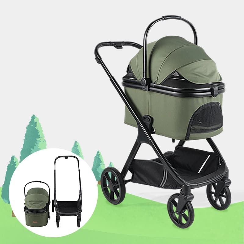 Passeggino pieghevole leggero per cani gatto verde Porta passeggino staccabile in alluminio per animali domestici per jogging da viaggio