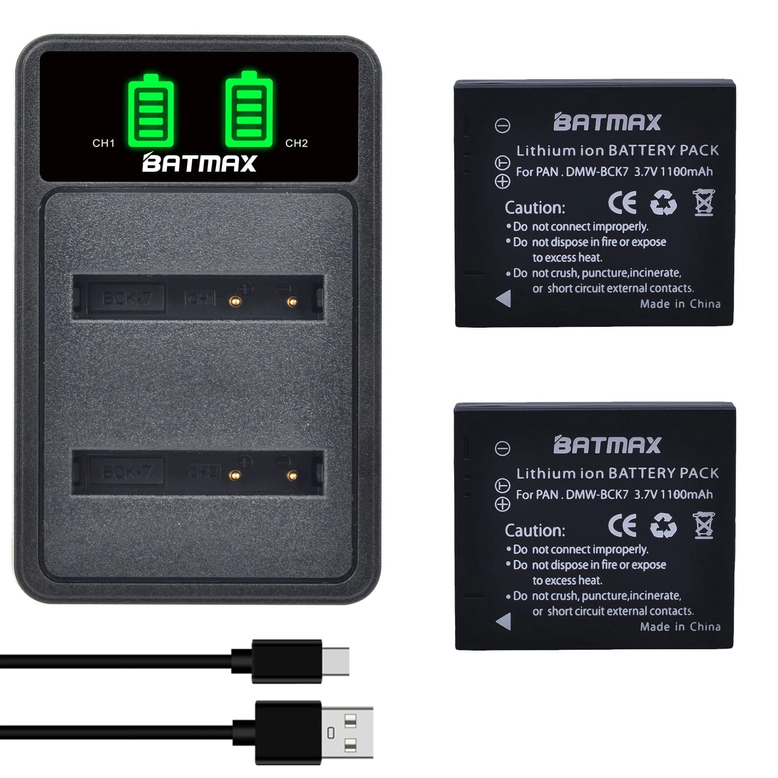 Batmax DMW-BCK7 NCA-YN101G BCK7 Batteria + Caricabatterie Doppio LED per Panasonic Lumix DMC-FS28 DMCFH2 DMC FH4 FH5 FH6 FH25 FH27 FP5 FT30