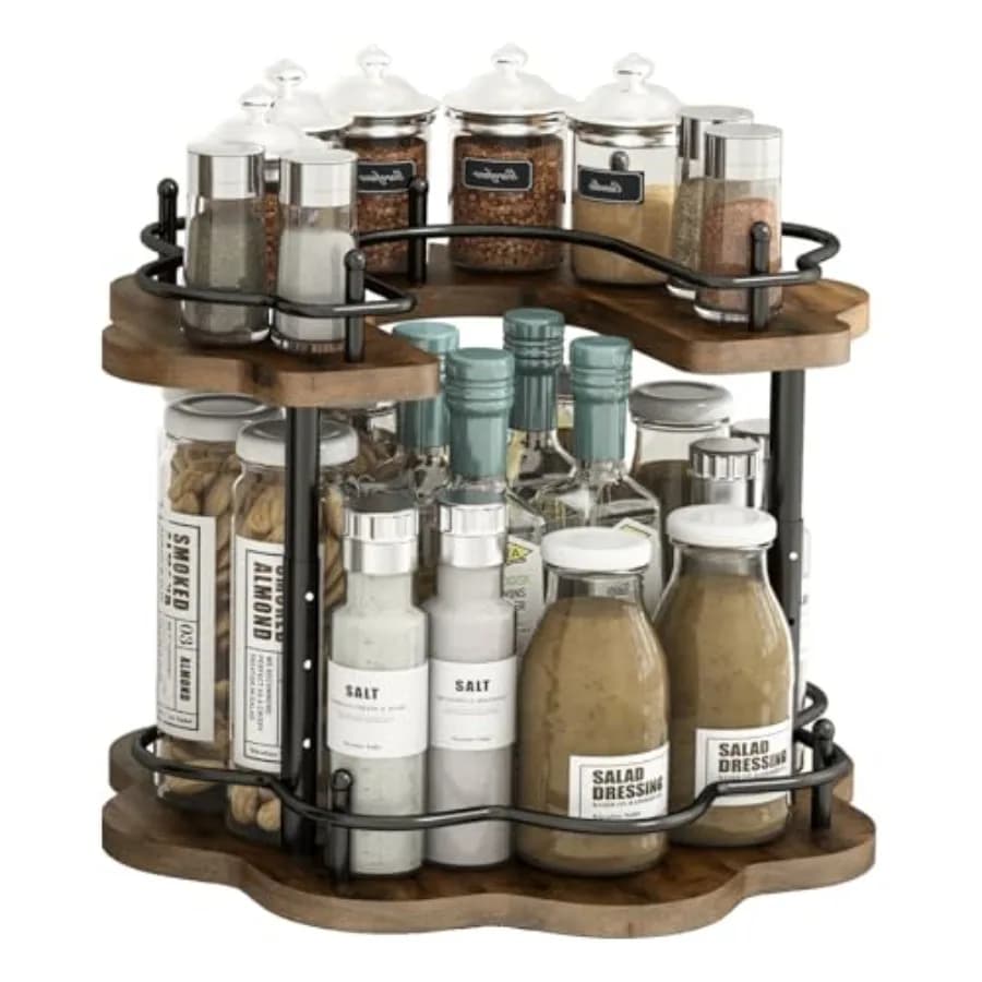 Organizzatore Girevole a 2 Livelli Lazy Susan, Porta Spezie Girevole a 2 Livelli con Base Girevole Stabile e 4 Impostazioni di Altezza per Armadietto e Cucina