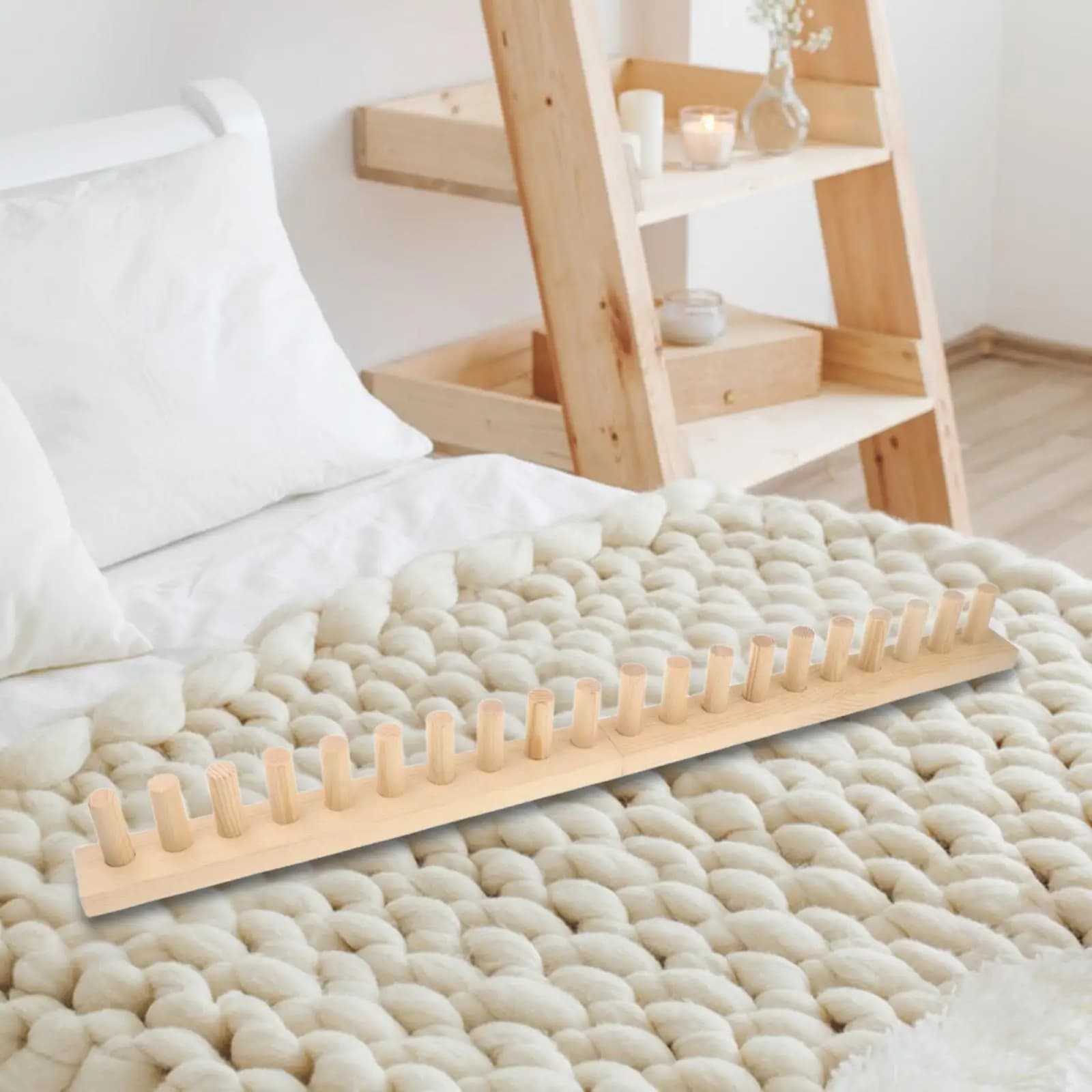 Weaving Loom Large Wooden Peg Frame Hand Knitting Loom Beginner Friendly Kit for Chunky Blankets