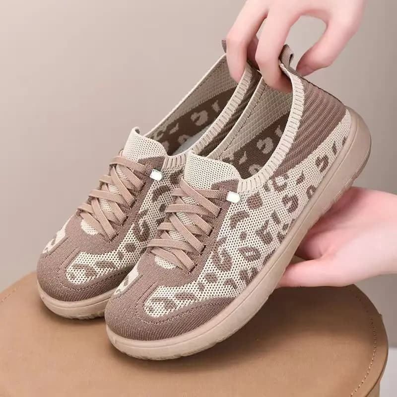 2026 Summer Leopard Air Mesh Knit Casual Walking Shoes For Woman Non Slip Soft Sole Breathable Light Flats Women's Sneakers