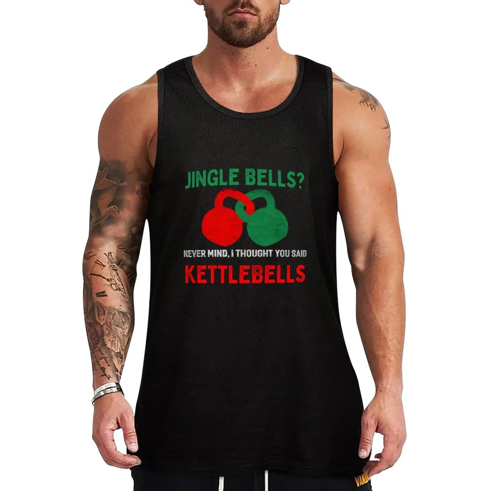 Maglietta senza maniche natalizia Kettlebells per allenamento fitness, traspirante e aderente