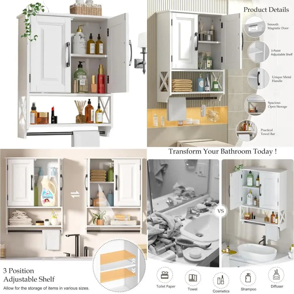 Armadietto da Parete 20x25 con Ripiani Regolabili e Portasciugamani per Bagno, Cucina e Soggiorno