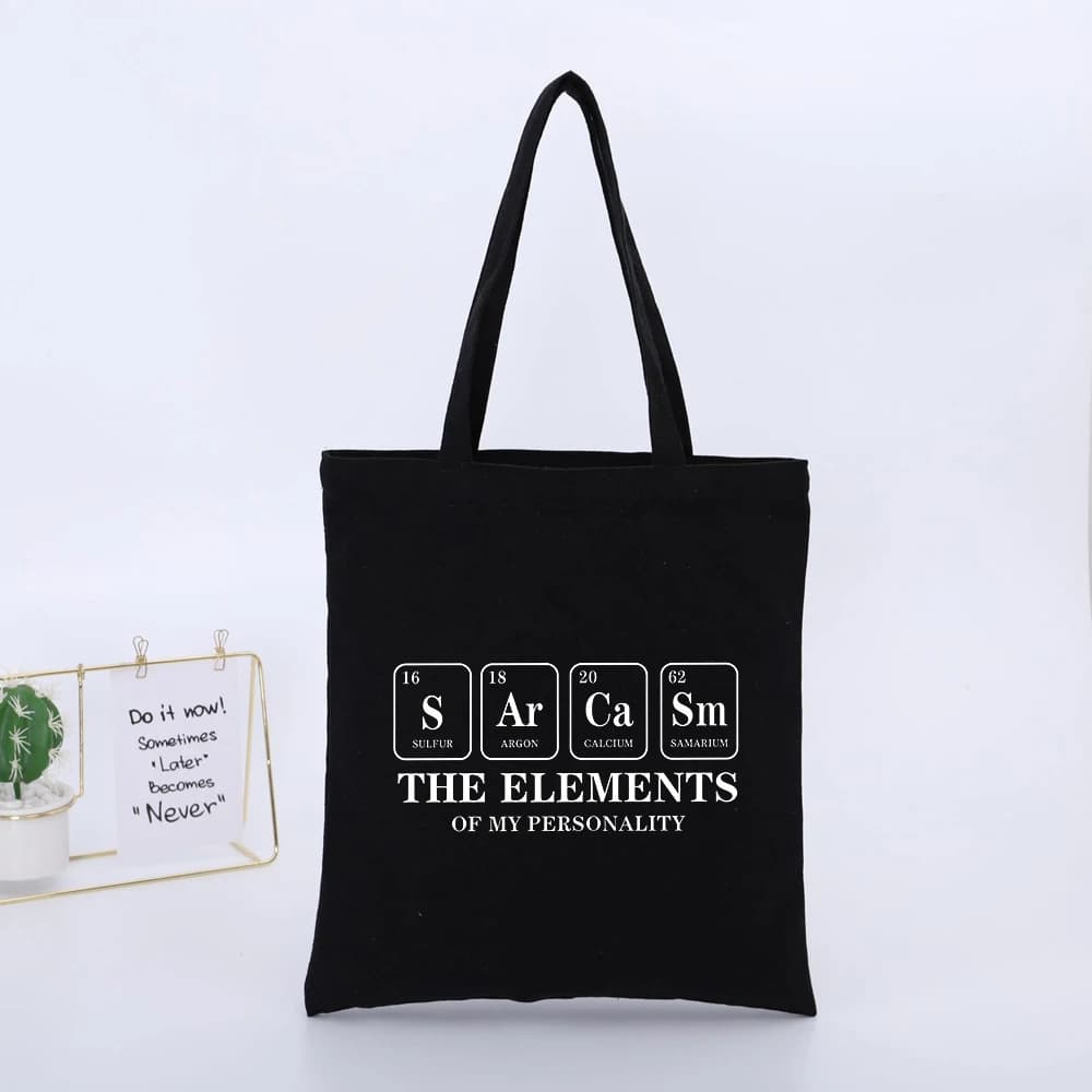 Chemistry Elements Typography Print Canvas Tote Bag, Casual Style for Daily Shopping
