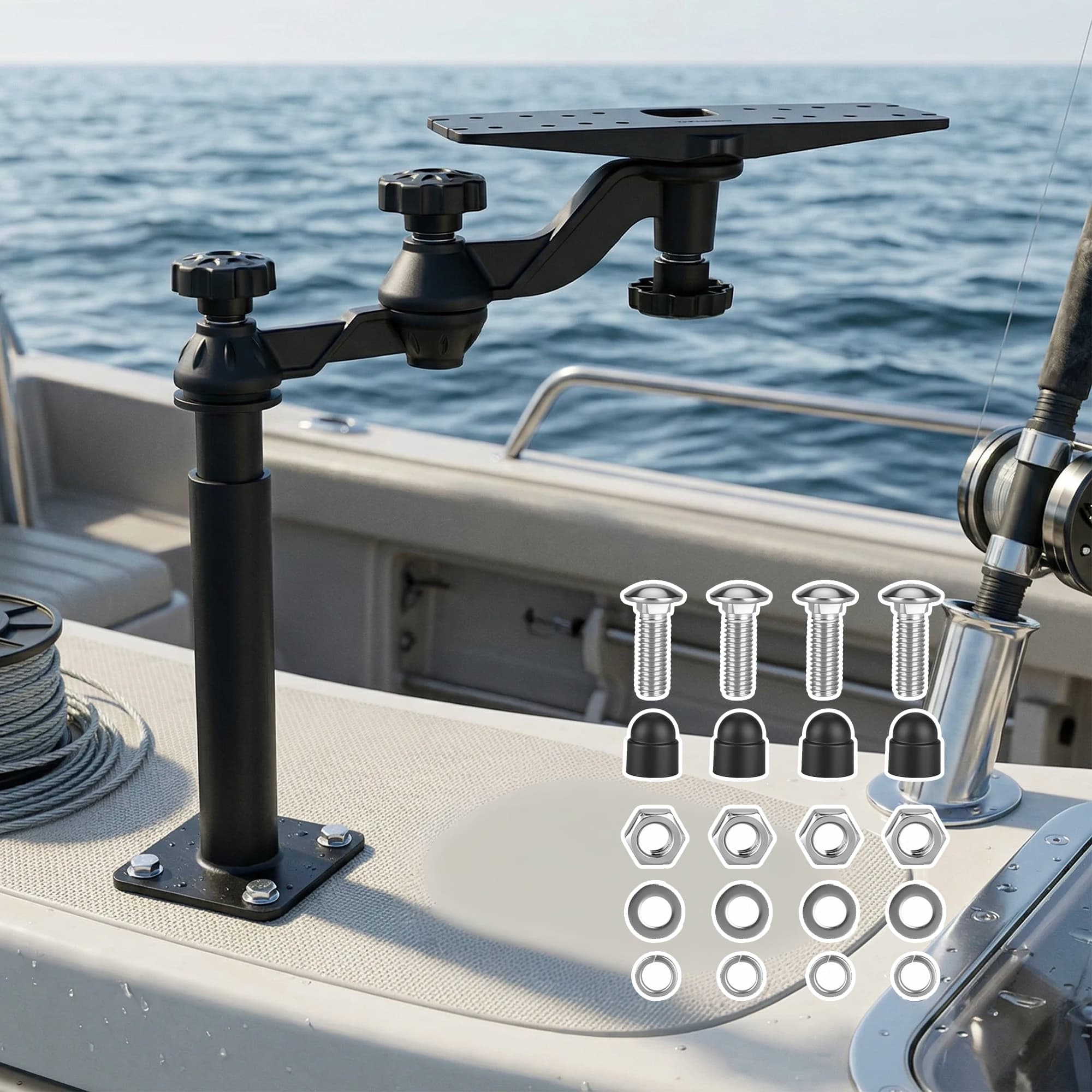 Supporto Telescopico per Ecoscandagli da Barca, per Ecoscandagli e Chartplotter da 7"-16", Altezza Regolabile da 14.68" a 20"