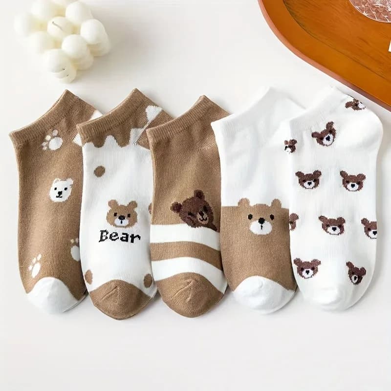 10 paia di calzini alla caviglia da donna con motivo orso cartone animato: calzini casual morbidi, traspiranti ed elastici, nuovi calzini caldi autunno inverno