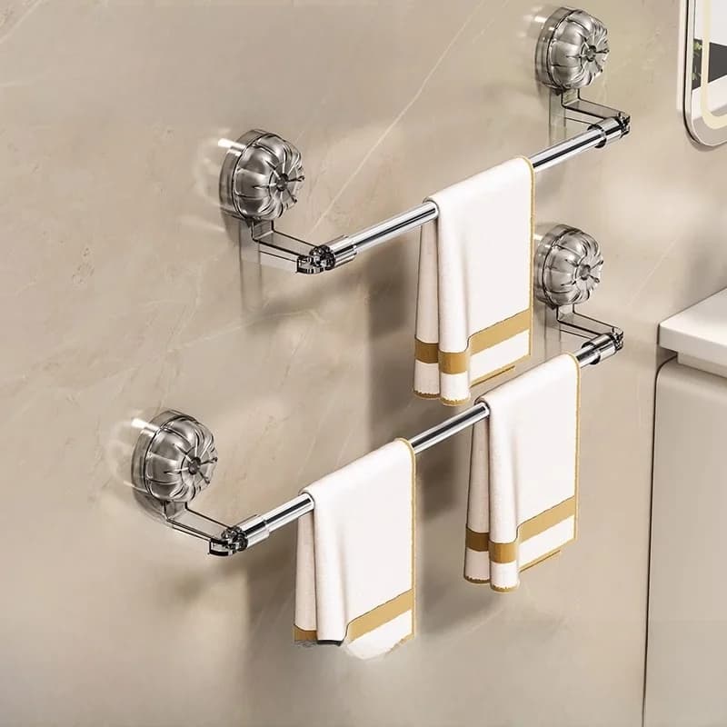 Portasciugamani da Bagno a Ventosa Espandibile, Mensola Porta Asciugamani, Organizzatore per Bagno Senza Foratura
