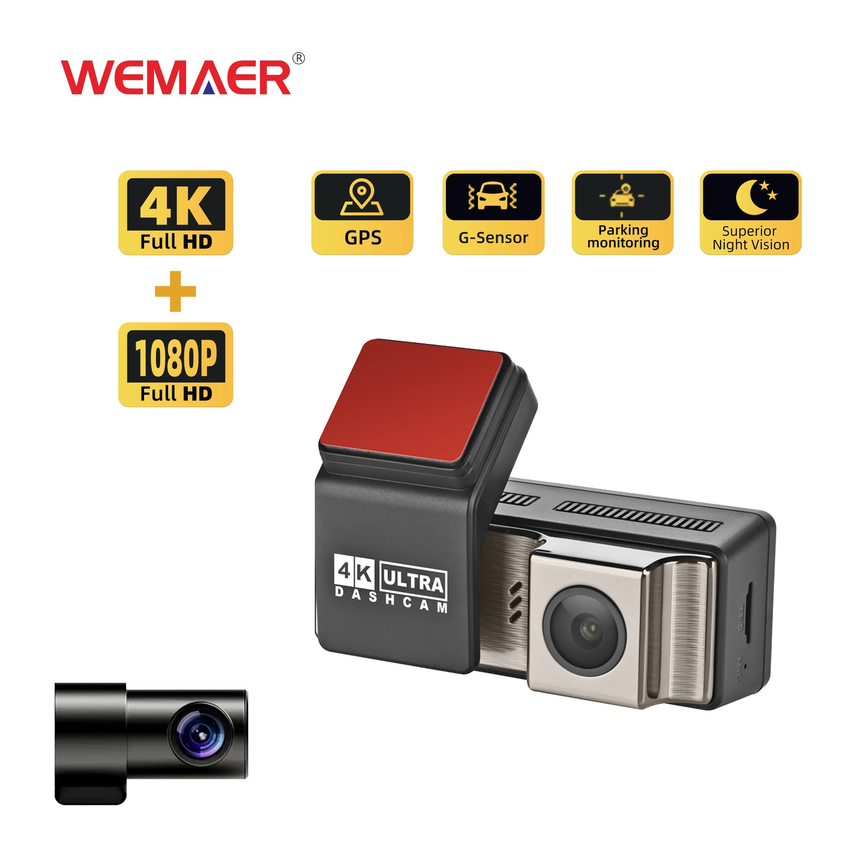 Dash Cam a 2 Canali F1.5 con Doppia Lente, GPS, Supporto ADAS, Schermo da 3,16 Pollici, 4K+1080P con G-Sensor per la Sicurezza nella Guida Notturna