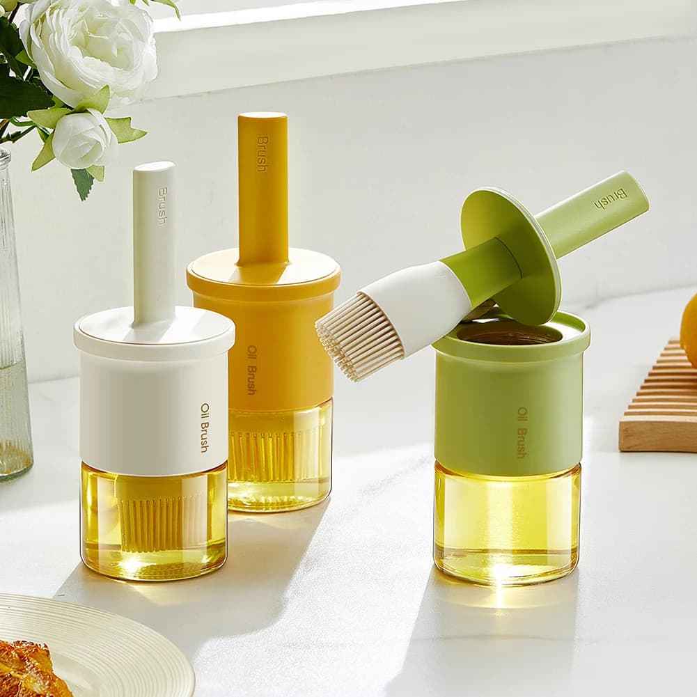 Bottiglia con Pennello 2-in-1, Resistente al Calore, per Olio d'Oliva, Salse e Aceto, Accessorio per Barbecue e Cottura