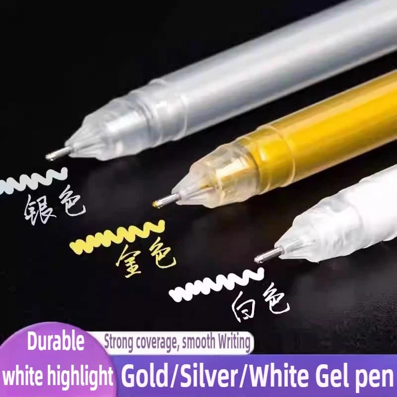Penne gel sovrapposte estetiche oro/argento/bianco Sostituzione di diario artistico ad alta capacità Materiale scolastico per ufficio Cancelleria