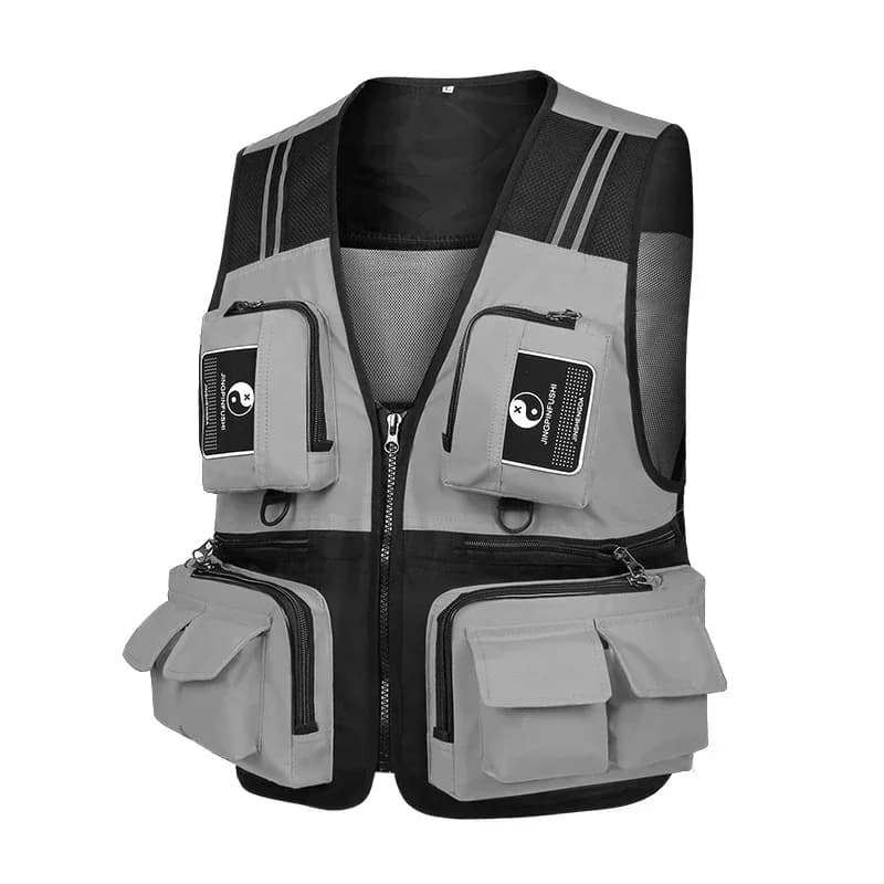 Gilet da pesca Tasche multiple staccabili Rete a griglia traspirante Comodo resistente all'usura con striscia riflettente