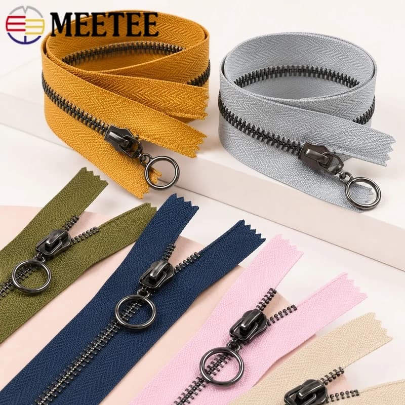 5Pcs 3# 15-60cm Metal Zipper Close Open End Auto Lock Zip Closure Bags Wallet Garment Decorative Sewing Accessory Kit Repair