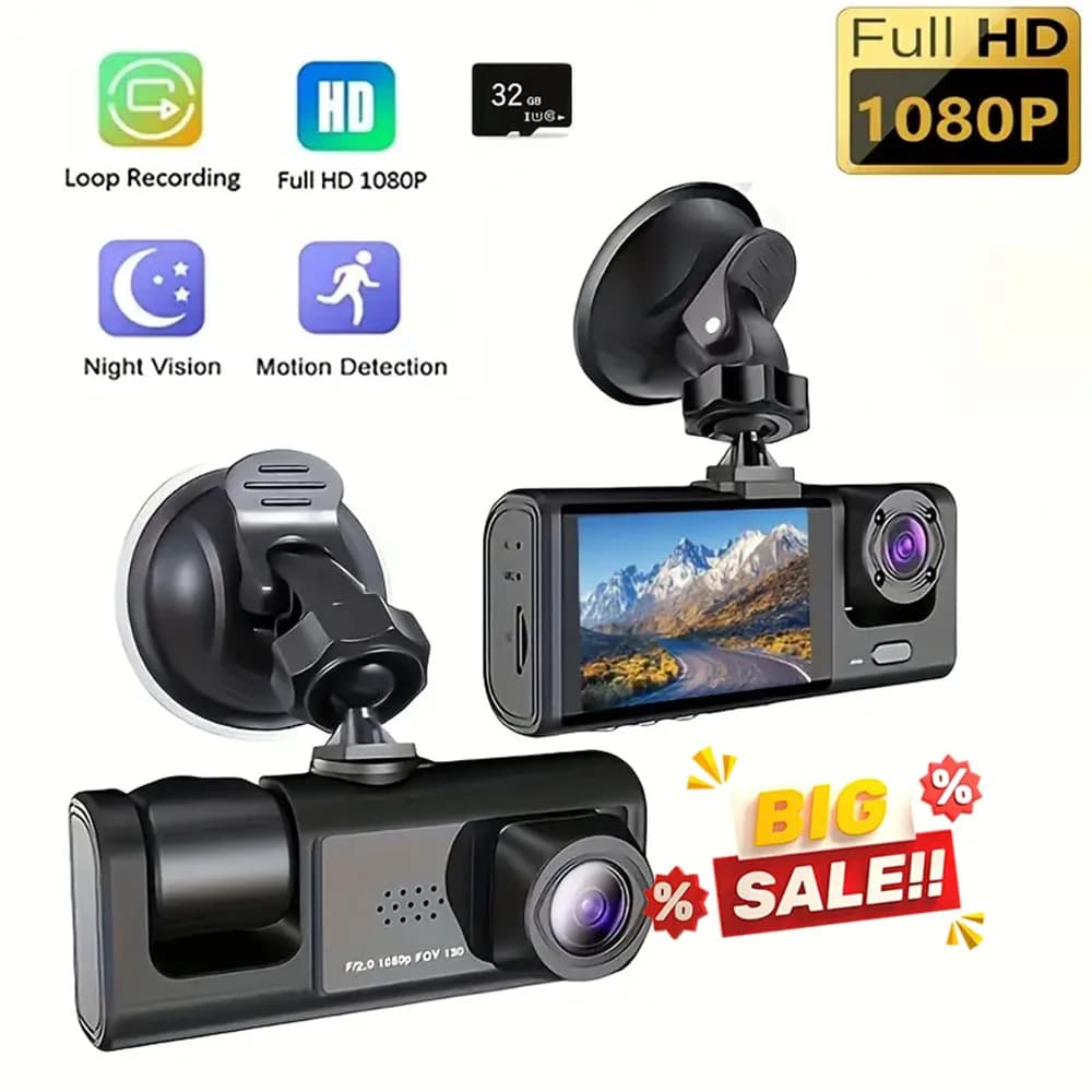 Dash Car Cam DVR 1080P 3 Channel for Car Video Recorder Dashcam Double Lens Camera for Car Accessories