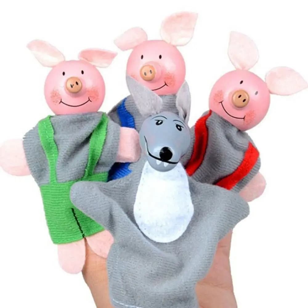 Set per la famiglia Mini burattini da dito a mano Set di animali dei cartoni animati Burattini in materiale di stoffa che potenziano il cervello per 3 pezzi/4 pezzi educativi