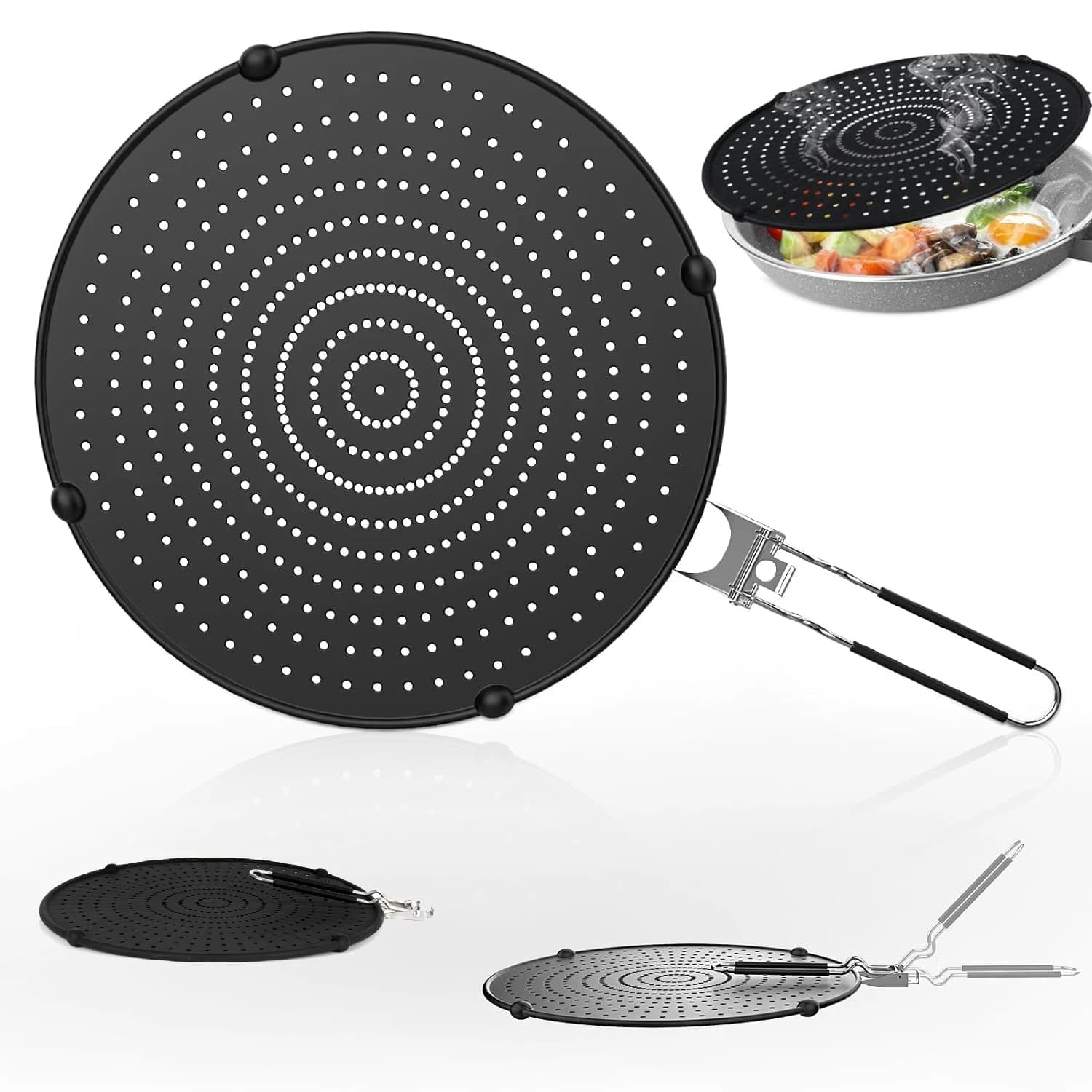 Paraspruzzi in Silicone da 33cm/13 Pollici, Schermo Anti-Schizzi con Manico Pieghevole Resistente al Calore per Padella - Copertura Anti-Rimbalzo Ideale