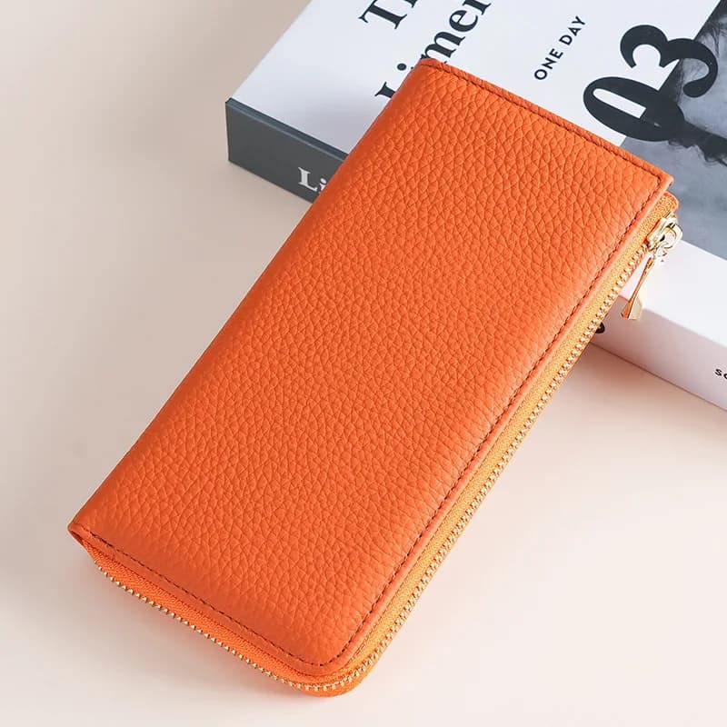 Portafoglio lungo in vera pelle donna RFID borsa in vera pelle di mucca pochette porta carte da donna