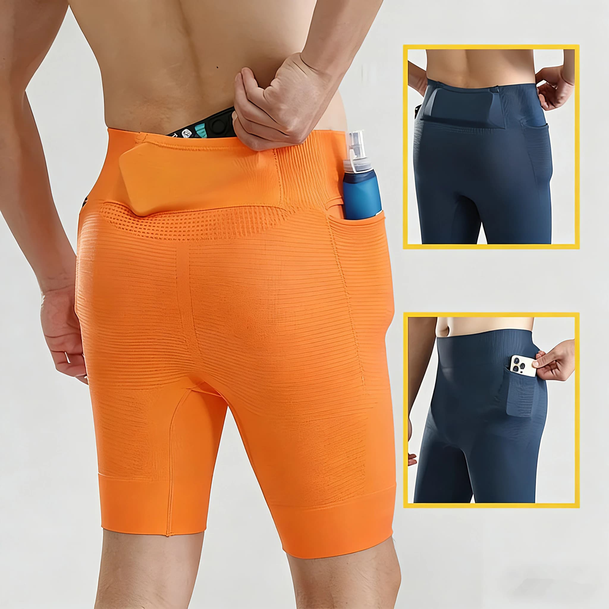 Mens Pockets Compression Running Shorts Cycling Hiking Marathon Fitness Outdoor Sport Kit Tights Quick Dry Elasticity Breathable