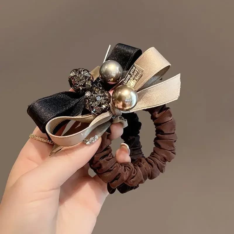 2025 New Arrival Vintage Light Luxury Hair Rope Pearl Rubber Bow Hair Rings Women Headwear Geometric Jewelry Accessories Gifts