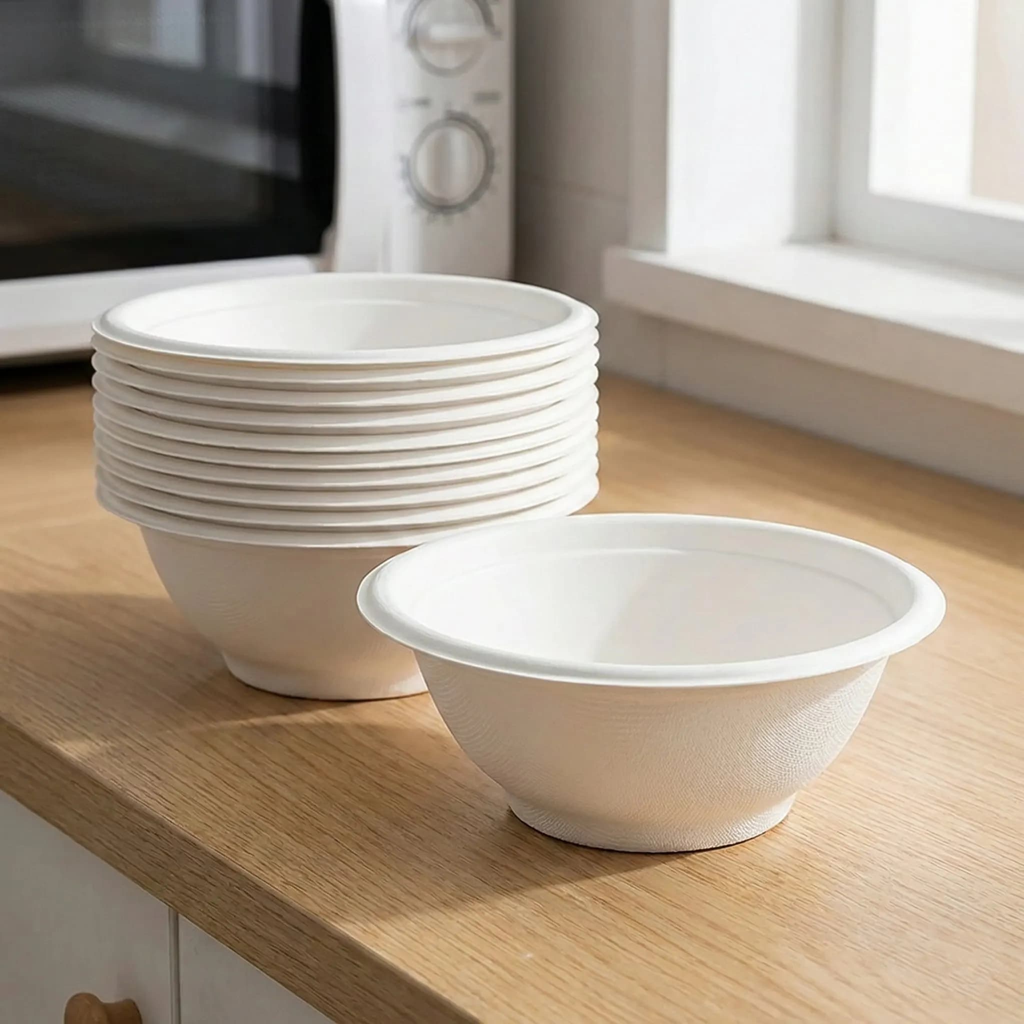 Home Kitchen 50 disposable bowls in white pulp (11.5×4,5 cm) - 100% biodegradable, suitable for microwave and freezer, ideal for snacks