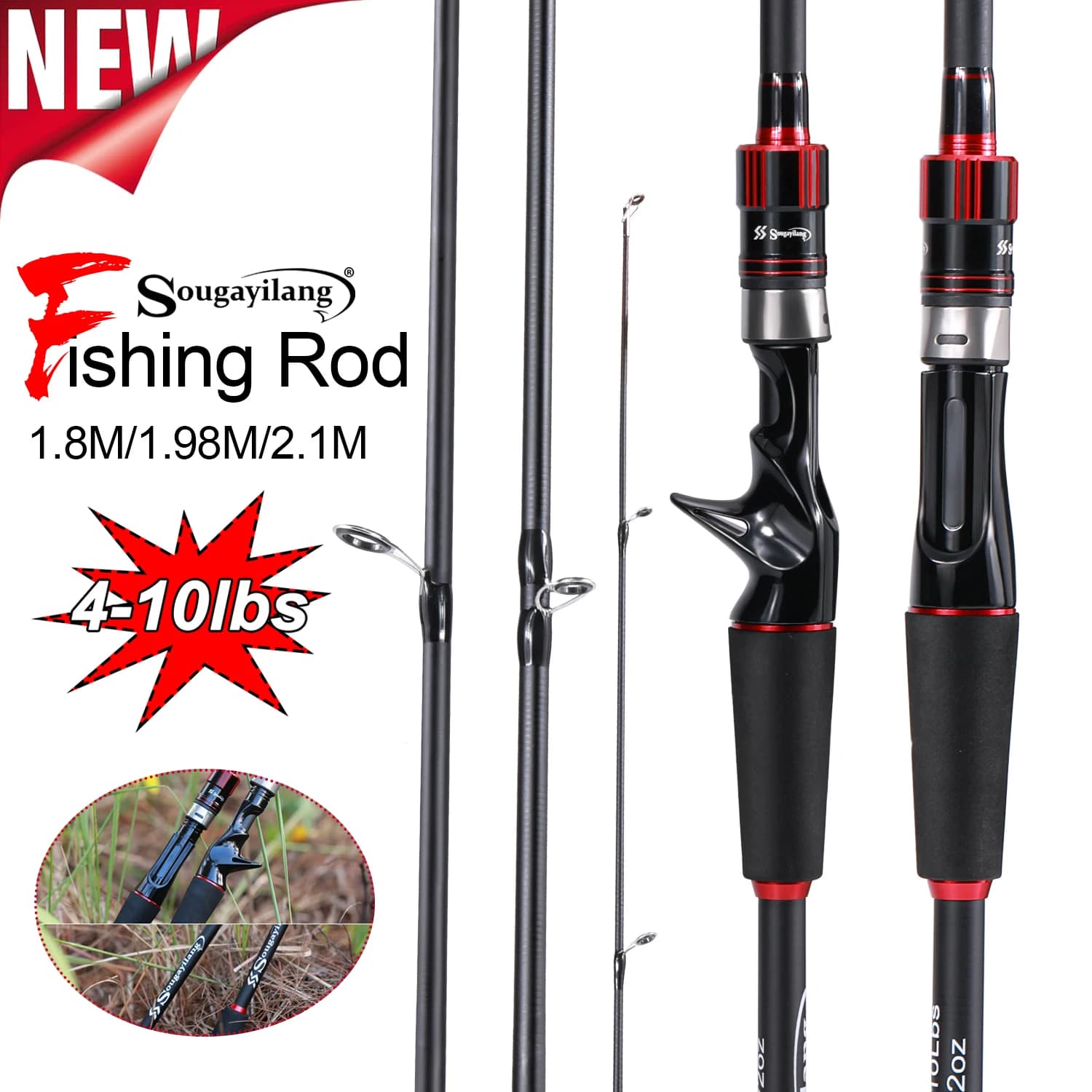 Canna da pesca Sougayilang Casting/Spinning 1.8-2.1m 4 sezioni Canna ultraleggera in fibra di carbonio Max Drag 5kg 4-10lbs Pesca Baitcasting