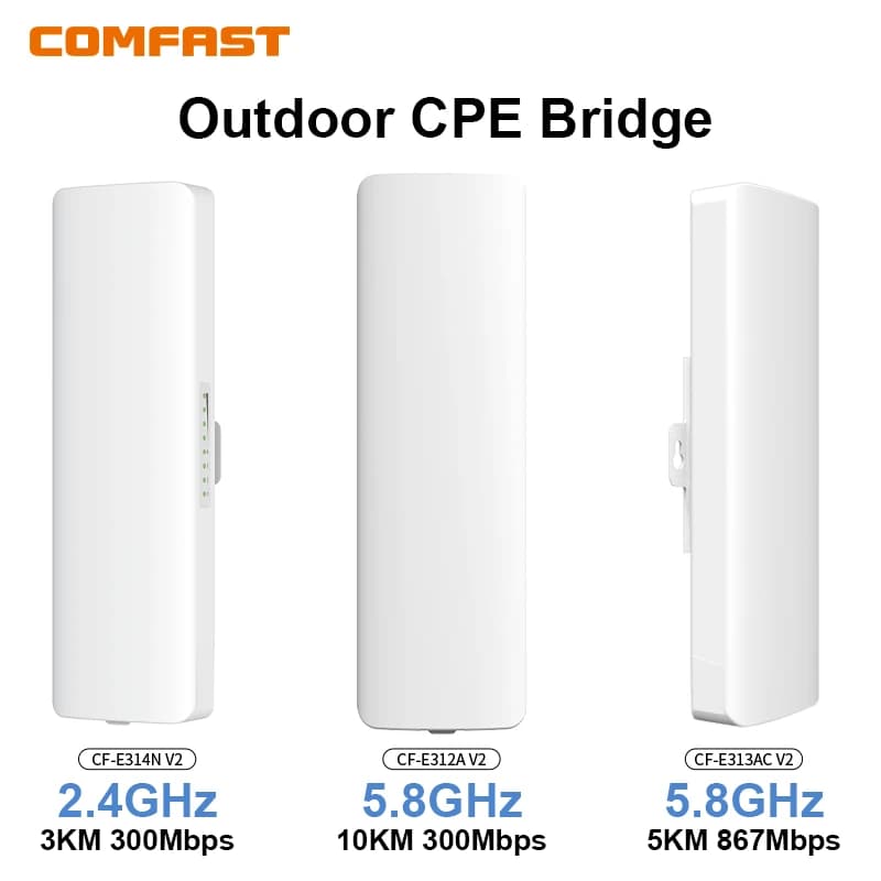 Comfast 300Mbps Outdoor Wireless Bridge CPE 2.4G/5.8G 3-10KM punto di accesso Wi-Fi extender a lungo raggio Amplificatore di segnale Ripetitore AP