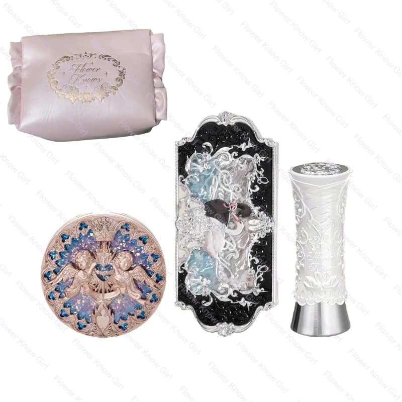 Set Swan Grace di Flower Knows, Ombretto Swan Ballet, Illuminante Little Angel, Rossetto Opaco Impermeabile, Gloss Labbra Luminoso