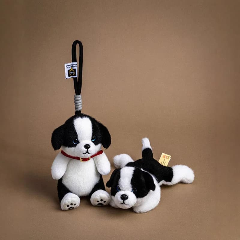 Portachiavi in peluche a forma di mini Border Collie, simpatico cagnolino imbottito, ciondolo per zaino, charm per borsa, ornamento per chiavi per zainetto scolastico per bambini