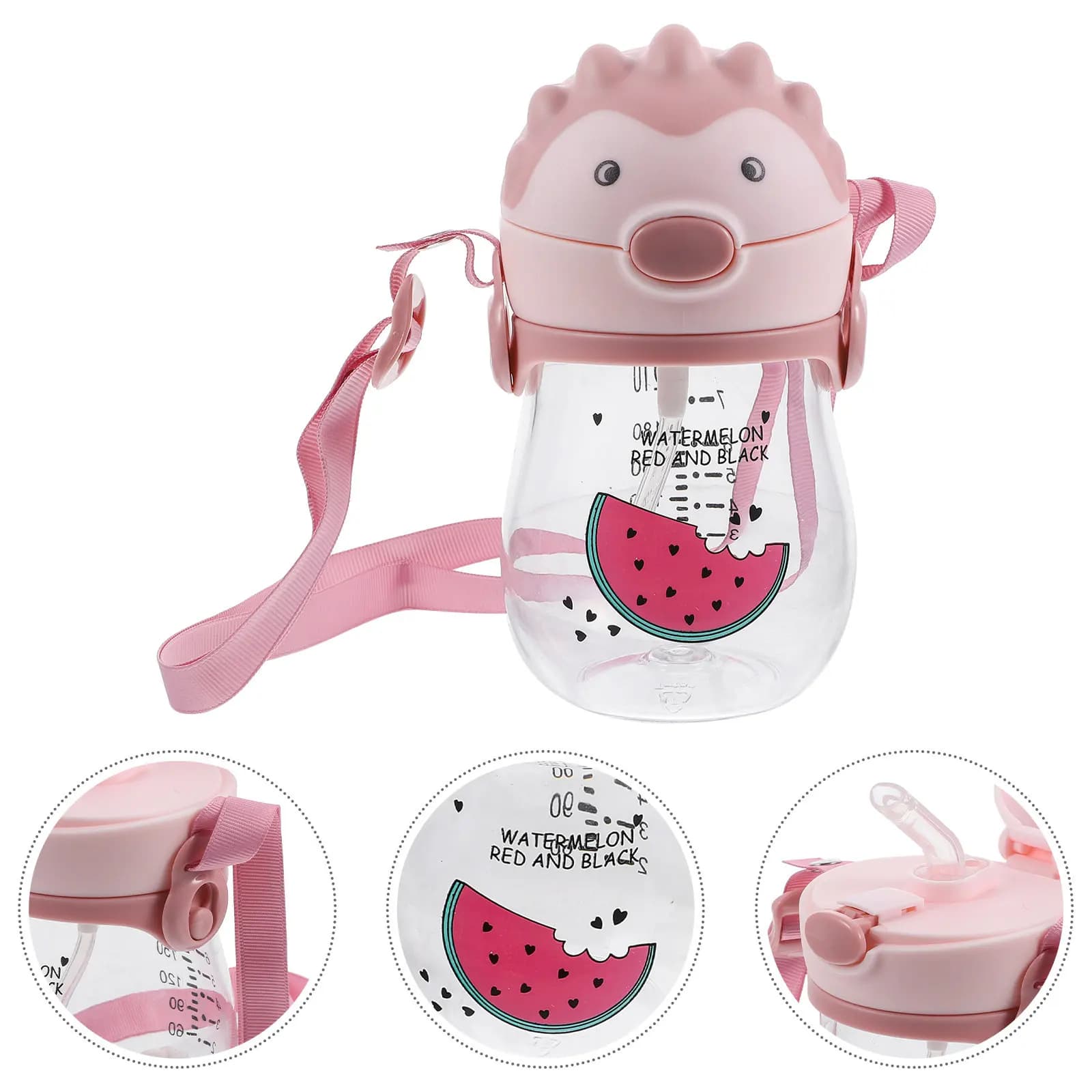 Bicchiere con cannuccia per neonati, design a forma di riccio, con cordino, portatile, per l'apprendimento all'uso della borraccia, regalo per bambini.