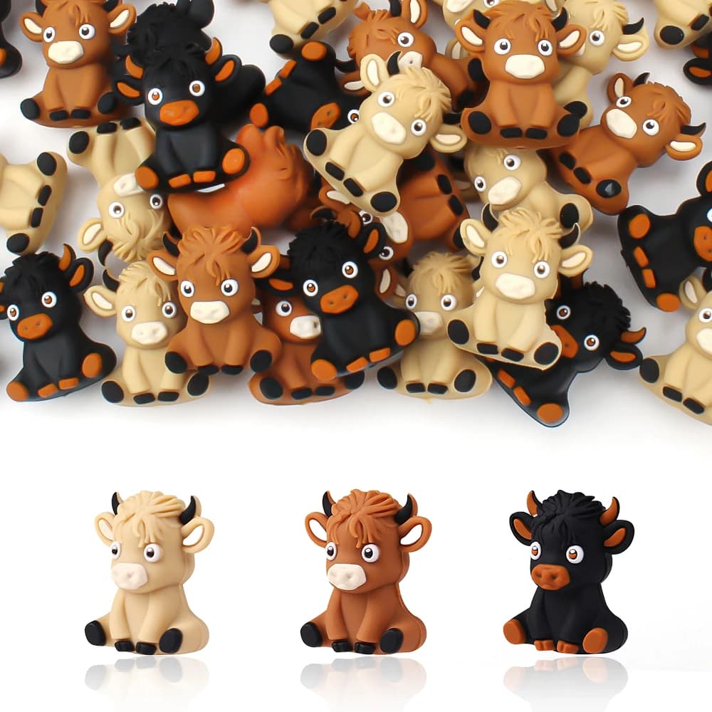 5/10 pz Nuove Perle di Silicone 3D Highland Forma di Mucca per Portachiavi FAI DA TE Che Fanno Ornamentale Focale Accessori Dei Gioielli Penna Decor
