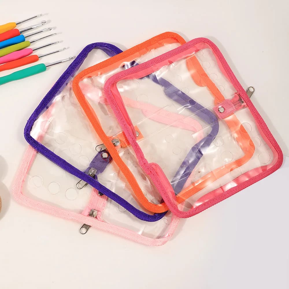 Borsa portaoggetti per uncinetti in PVC trasparente Borsa portaoggetti impermeabile per ferri da maglia all'uncinetto Borsa portaoggetti multiuso per pennelli per trucco