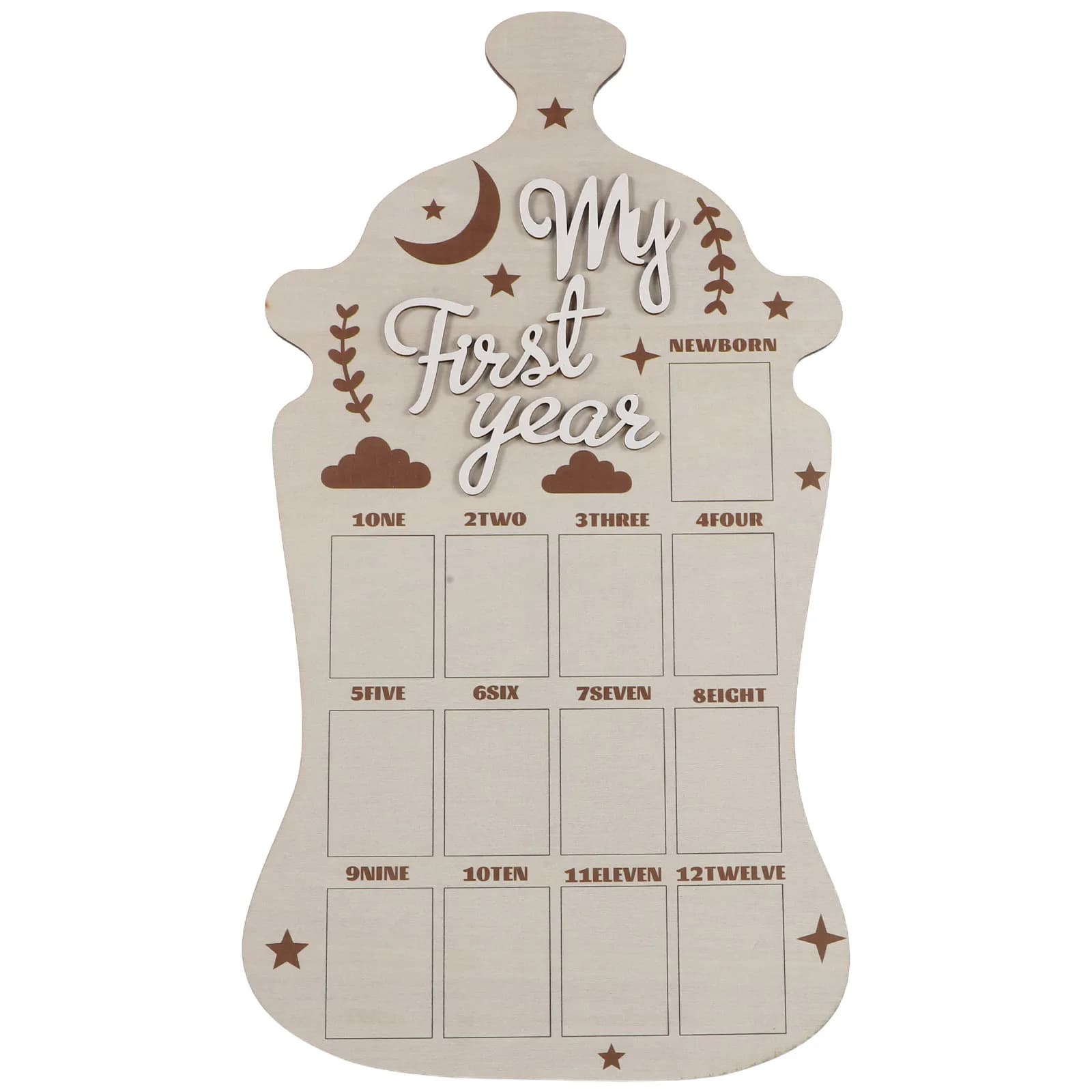 Baby Monthly Picture Frame Newborn Monthly Picture Display Board Feeding-Bottle Shape Baby Keepsake Nursery Decor First Year