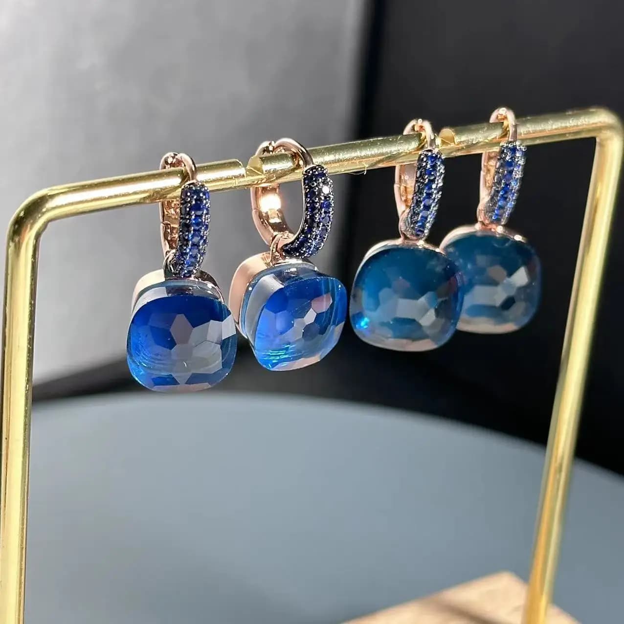 10.6mm Classic Earrings Inlay Blue Zircon With Black Gun Plated Candy Crystal Earrings Fashion Jewelry Gift For Women