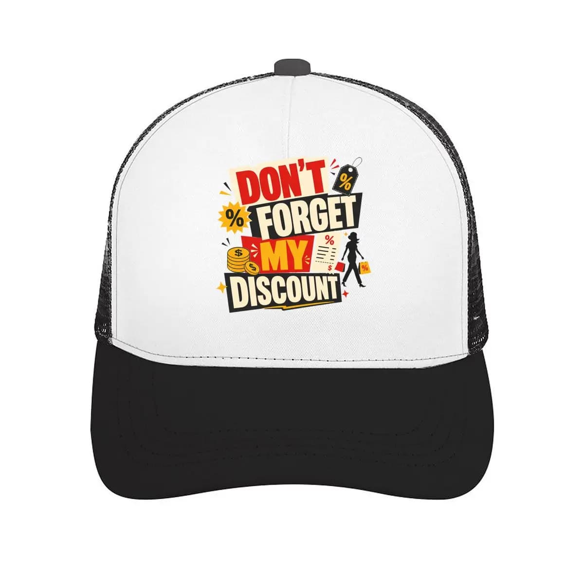 Funny Discount Shopper Bold Typograp Cappellino da baseball in rete, cappello casual da esterno per donna, unisex, femminile