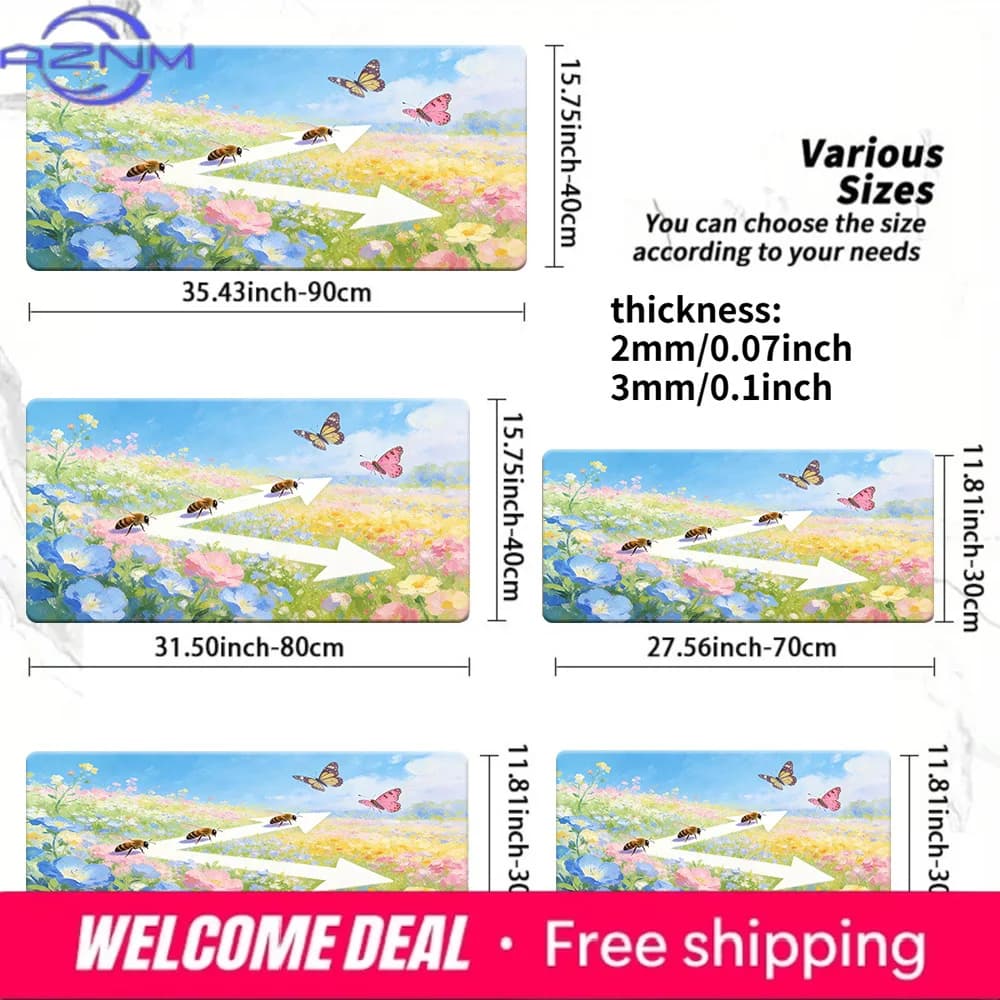 Tappetino per mouse da gioco grande Watercolor Floral Meadow con base in gomma antiscivolo