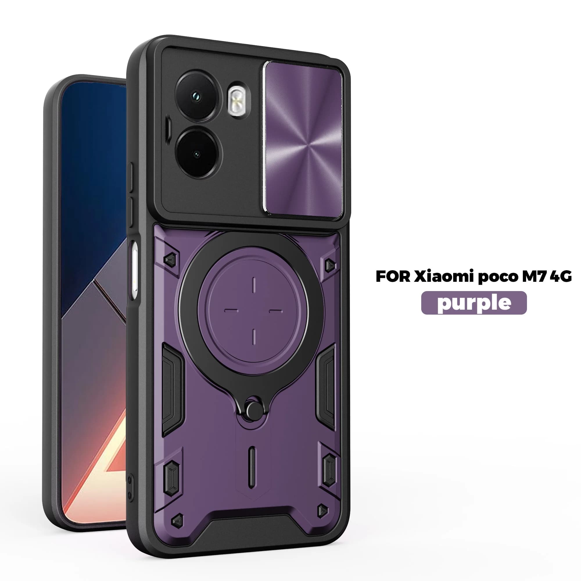 Case for Xiaomi Poco M7 4G Magnetic protection for sliding camera Poco M7Plus M7pro M6Pro Cover 360 Wheel Cavalletto Armoured Ring Funda
