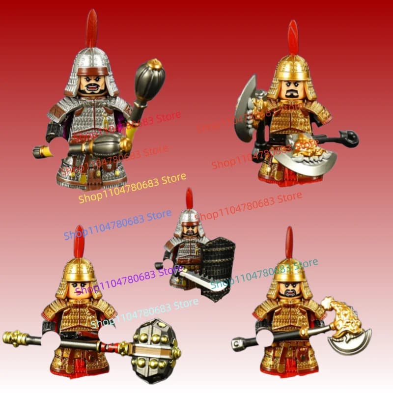 Blocchi da Costruzione MOC, Mini Figura di Guerriero dei Tre Regni, Modello Assemblabile, Ornamento Anime Cartoon, Regalo per le Feste, Collezione