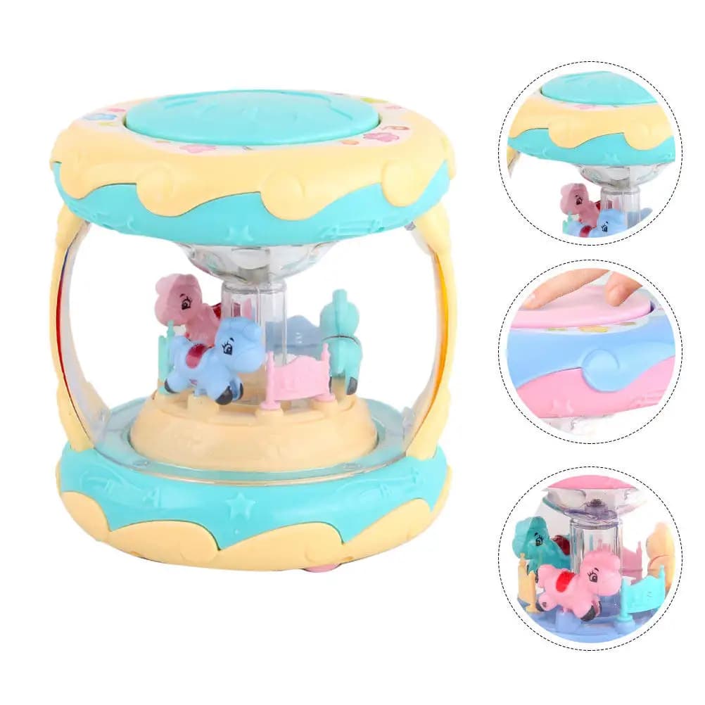 1Pcs Hand Drum Fun Merry-Go-Round Light Music Early Education Cartoon Carousel Baby Play Light and Music Toy Early Education Toy