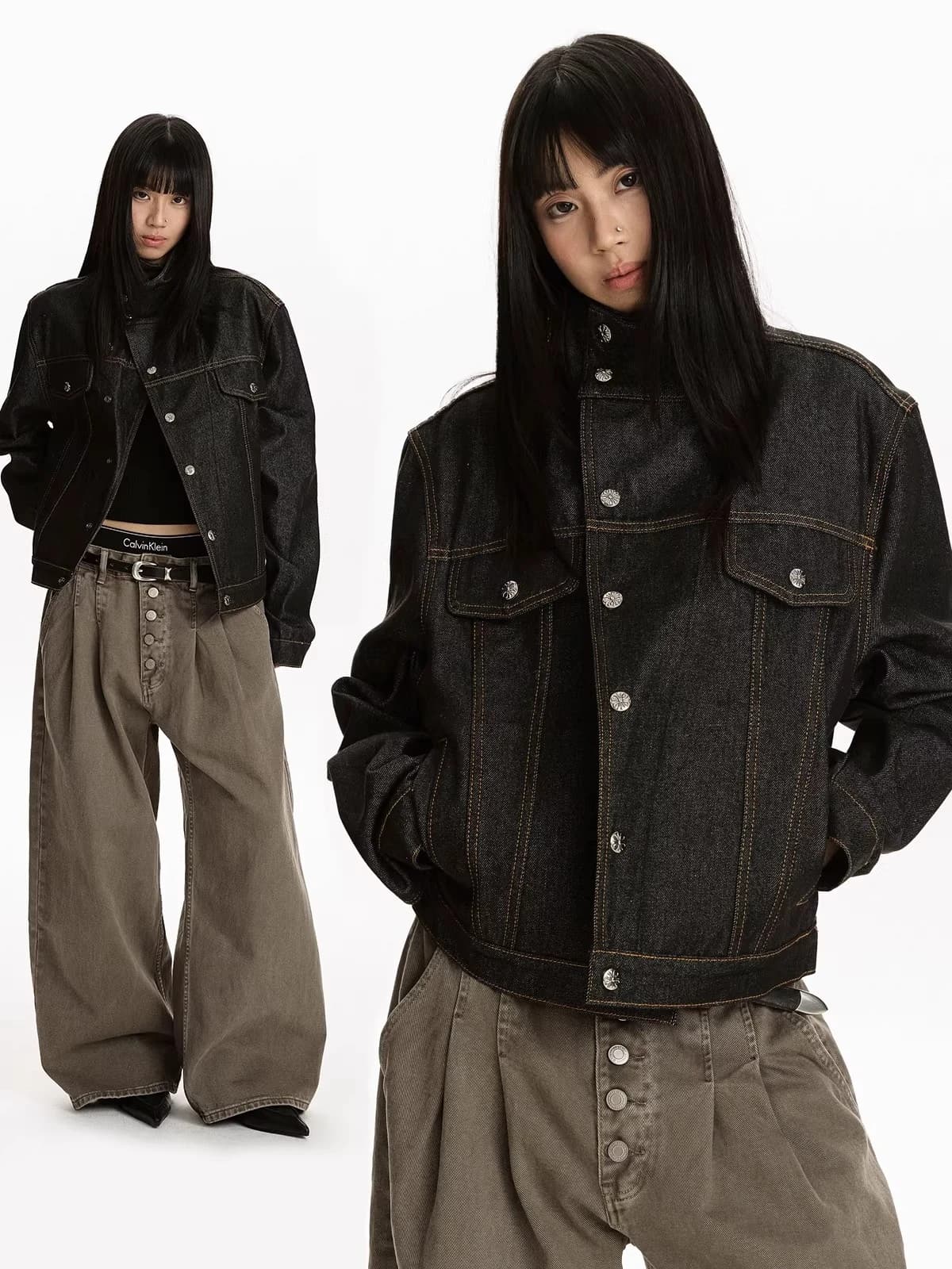 Giacca Corta in Denim Originale American High Street, Colletto Alto, Cerniera Asimmetrica, per Uomo e Donna, Sensazione Premium