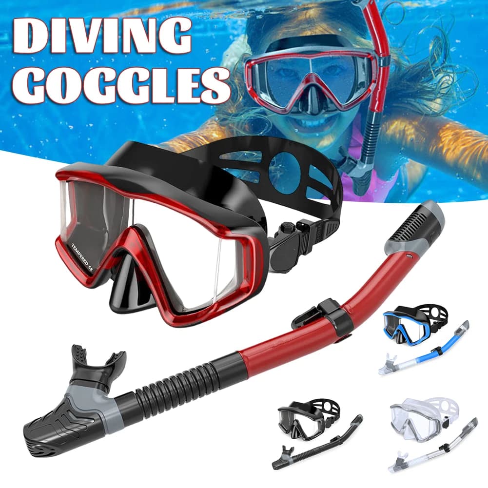 Silicone Snorkeling Dive Glasses Set Adult Dive Glasses Mirror Silicone Snorkeling Tubes Set for Breathing Fully Dry Equipment Underwater Swimming Water Sports